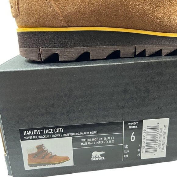 Sorel Harlow Lace Cozy Bootie Velvet Tan Blackened Brown Womens US 6 - Picture 10 of 12
